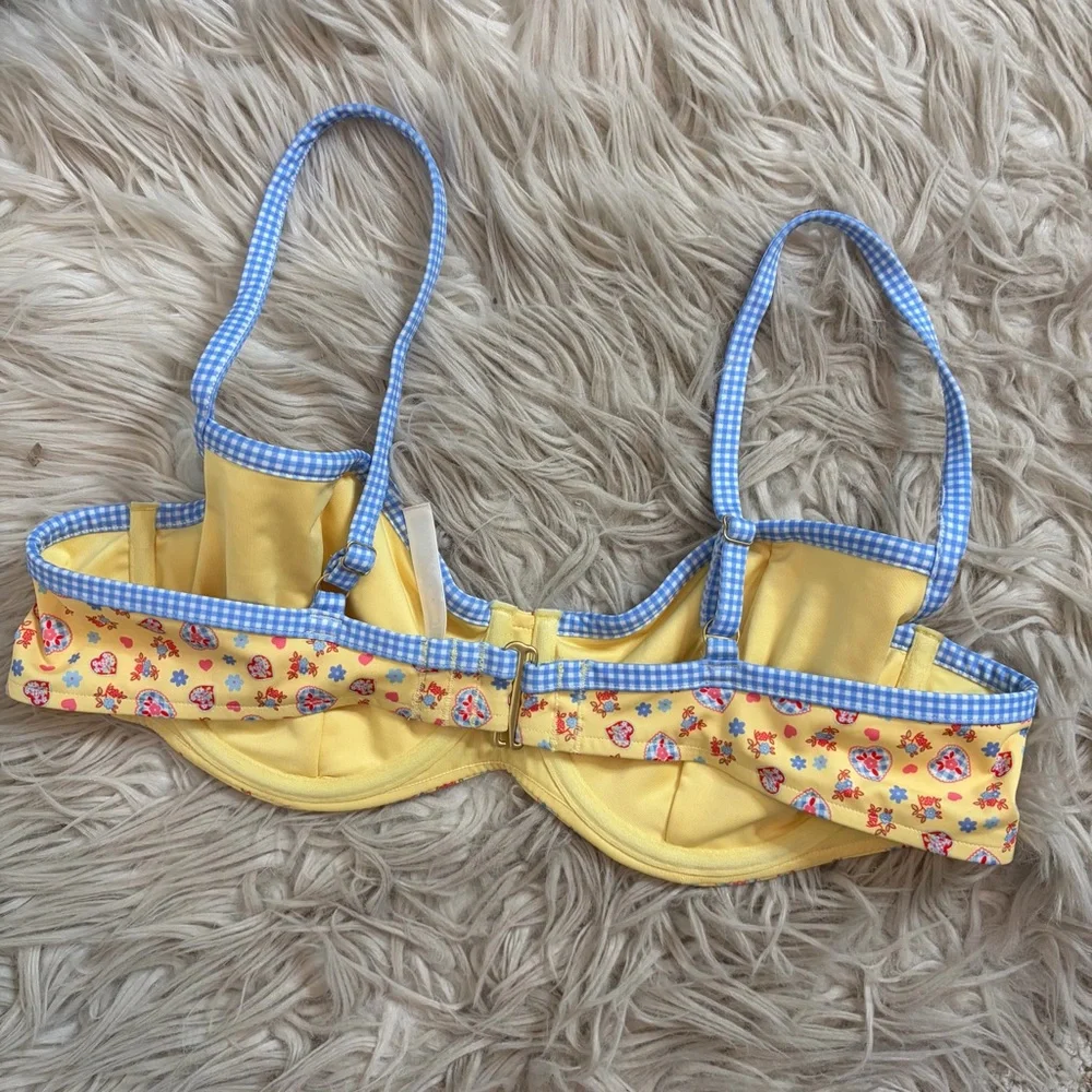 Frankie’s Bikinis x VS Pink Heart Charm Yellow Blue Gingham Bikini Top XL